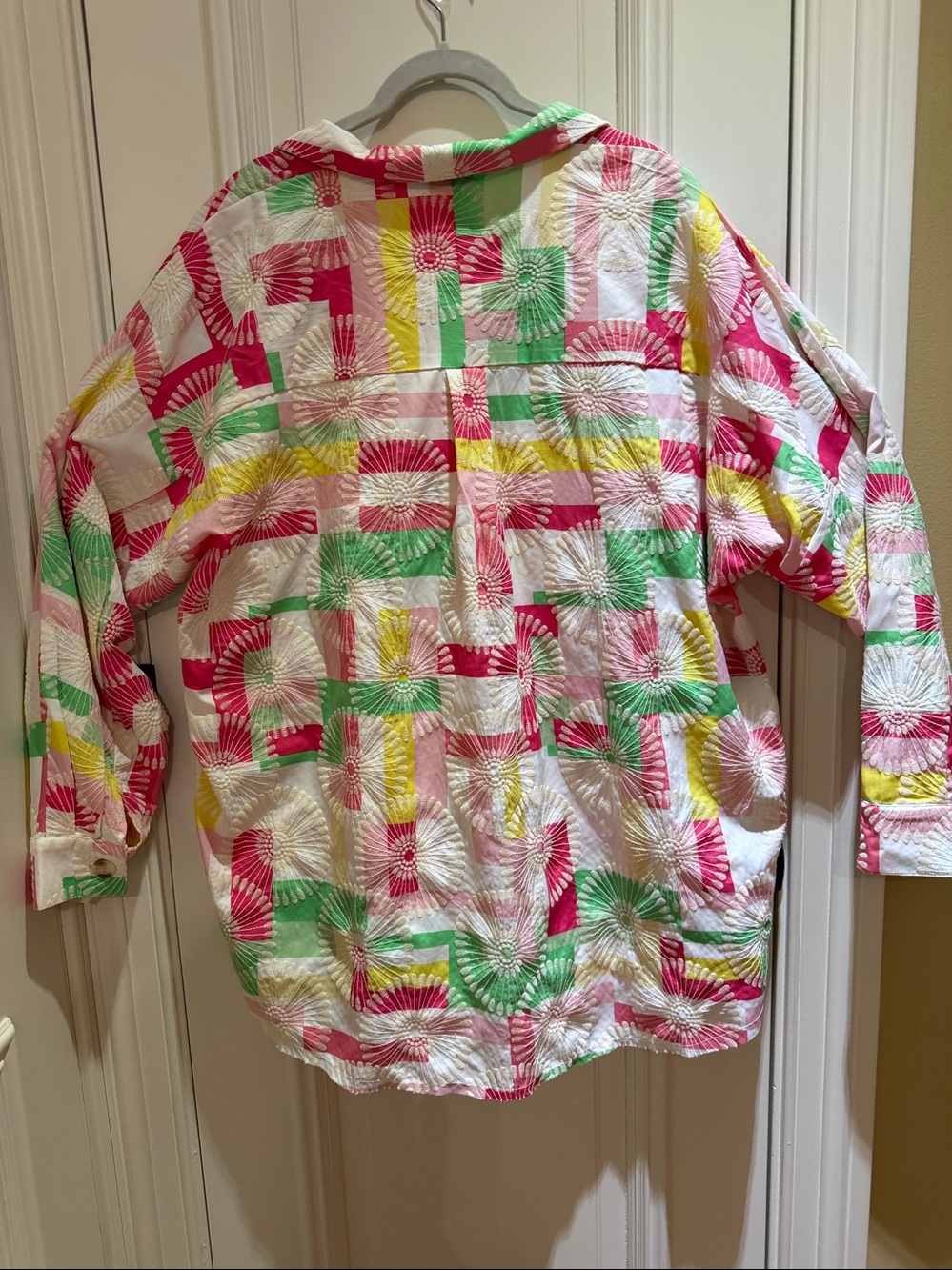 BiBi Floral Colorful Plaid Patchwork Shacket w/ Embroidered Floral-NWT-Sz XL - Picture 2 of 8